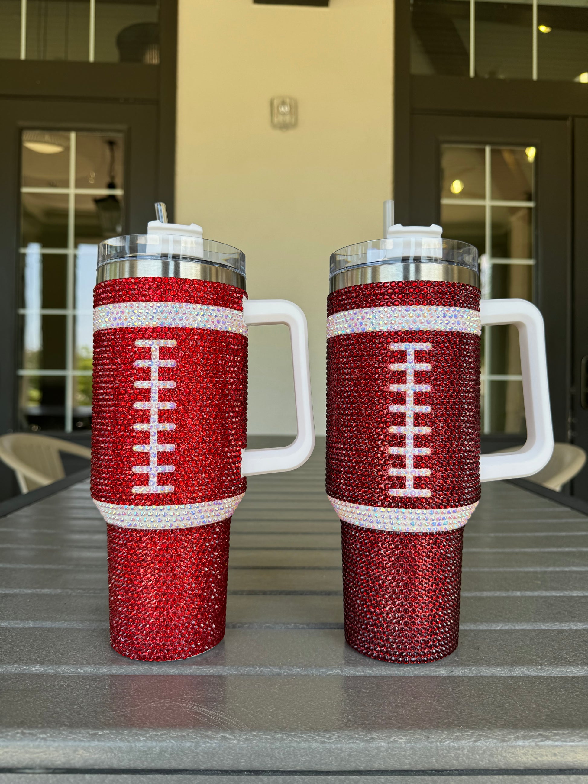 Pre-Order: Crystal RED "Team Spirit" FOOTBALL 40 Oz. Tumbler (Ships Approx. 7/15) - Live Love Gameday®