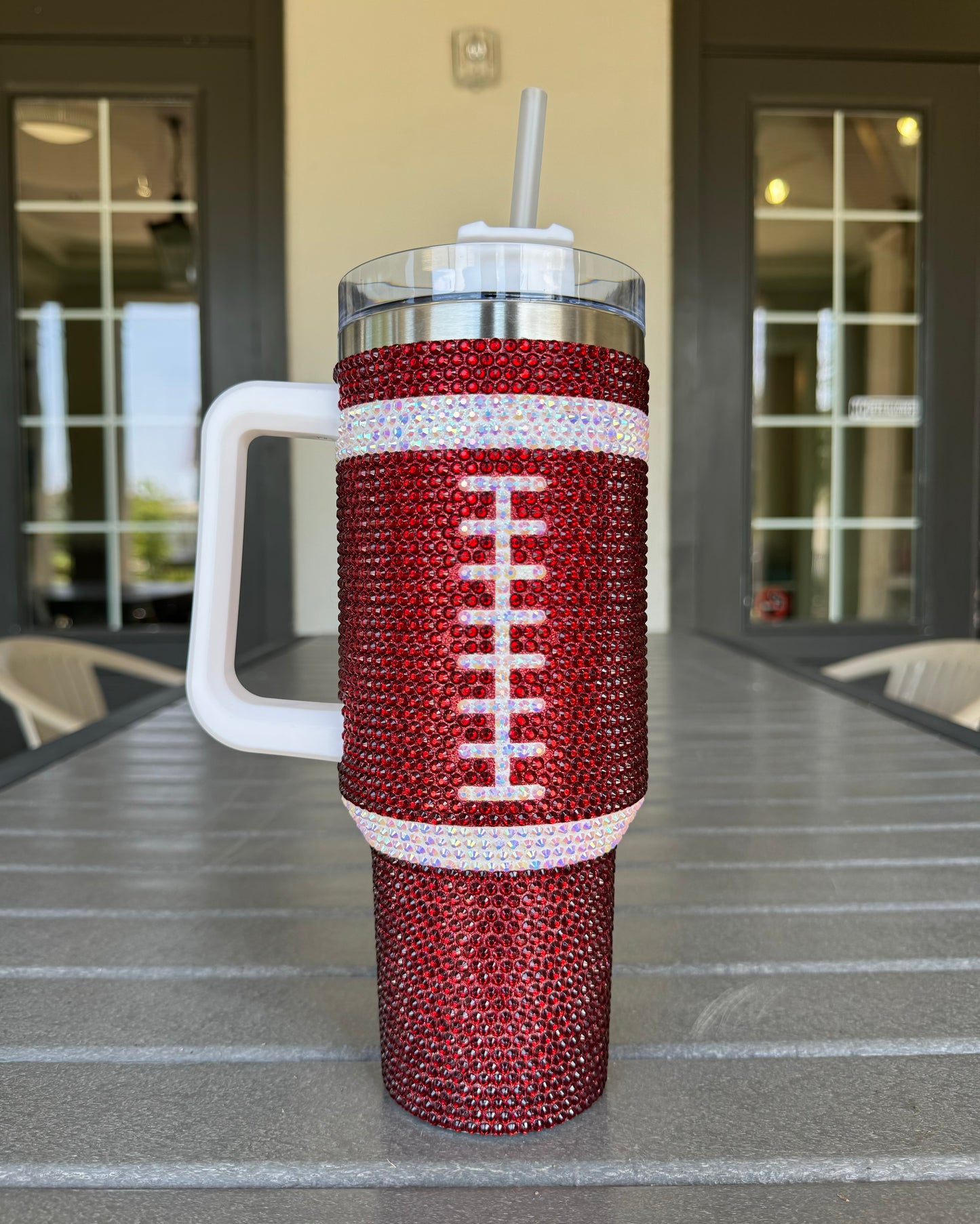 Pre-Order: Crystal BURGUNDY/MAROON "Team Spirit" FOOTBALL 40 Oz. Tumbler (Ships Approx. 7/15) - Live Love Gameday®