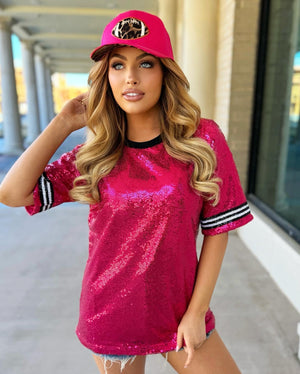 Pink Stripe Sequin Football Top - Live Love Gameday®