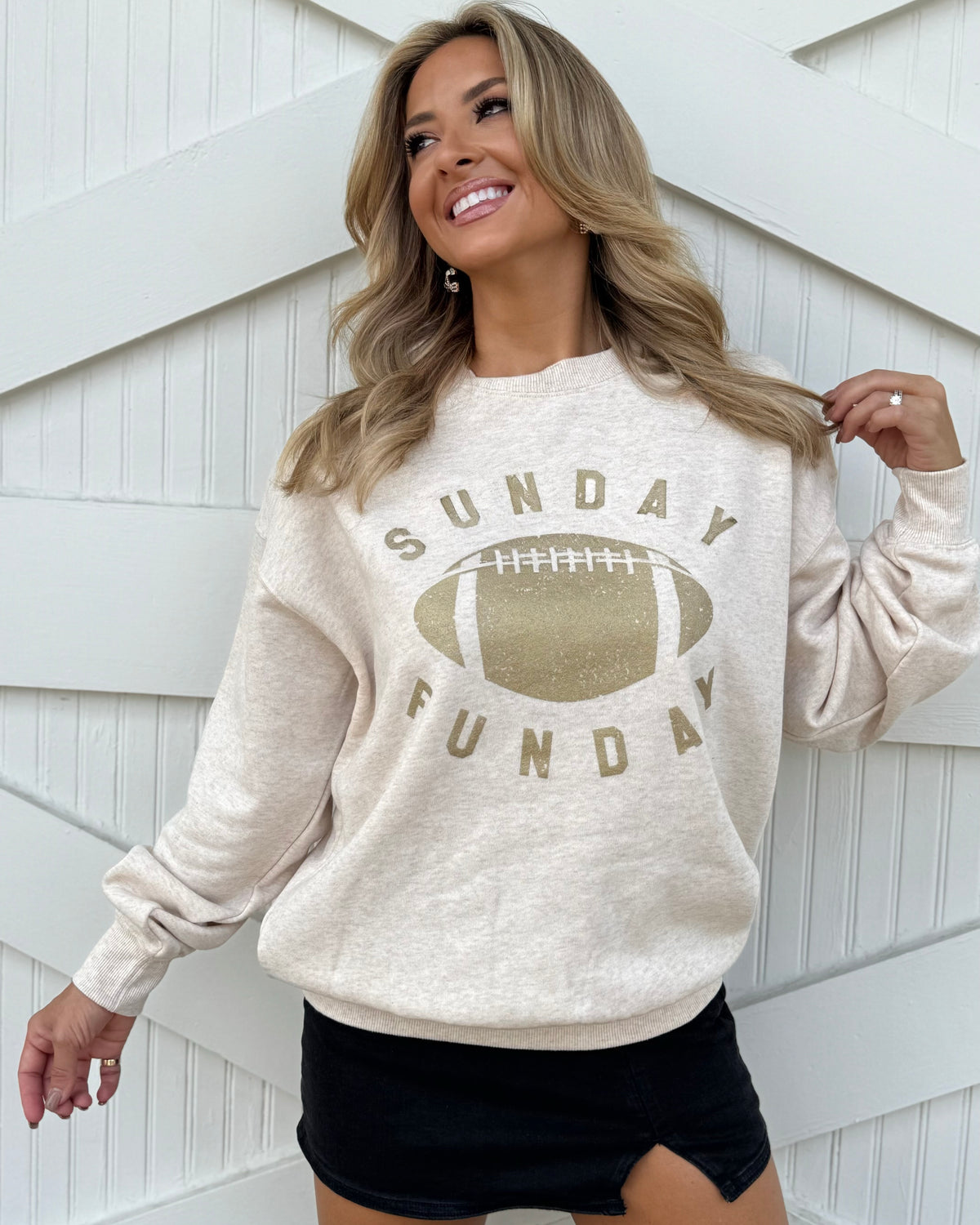 Beige + Gold "Sunday Funday" Cozy Sweatshirt