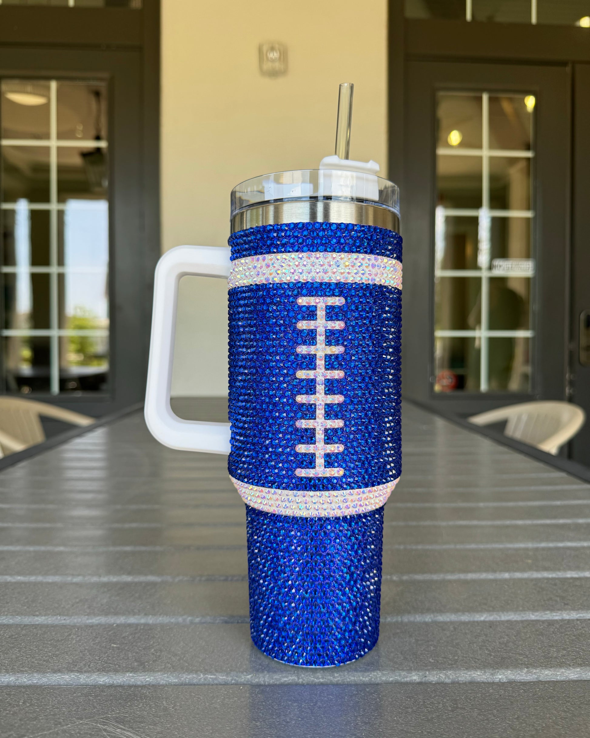 Pre-Order: Crystal BLUE "Team Spirit" FOOTBALL 40 Oz. Tumbler (Ships Approx. 7/15) - Live Love Gameday®