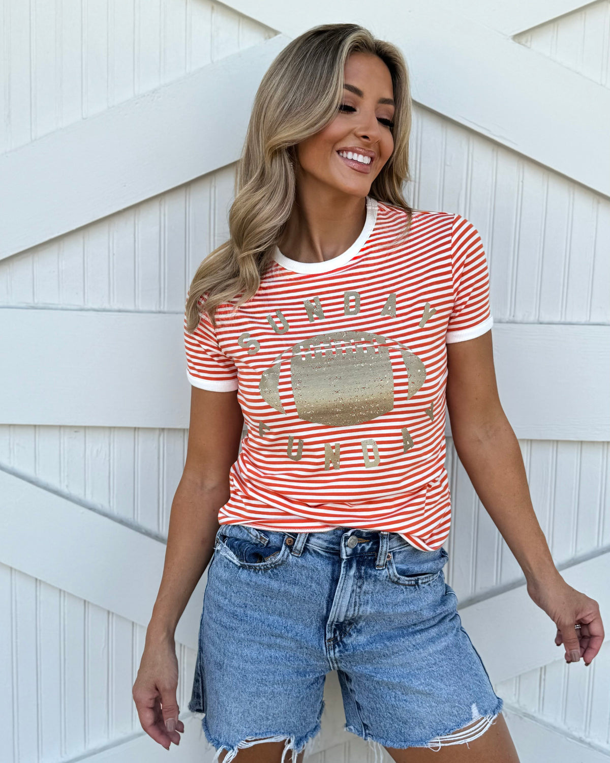 Orange Stripe "Sunday Funday" Tee