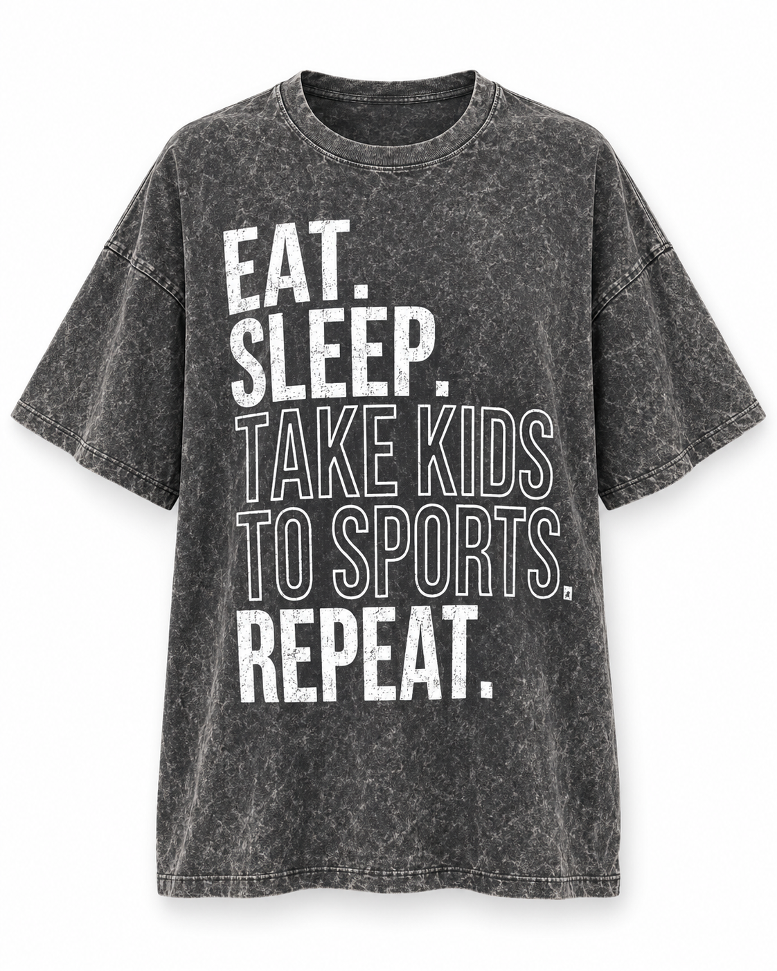Washed Black "Eat. Sleep. Take Kids To Sports. Repeat." Oversized Mineral-Washed Tee