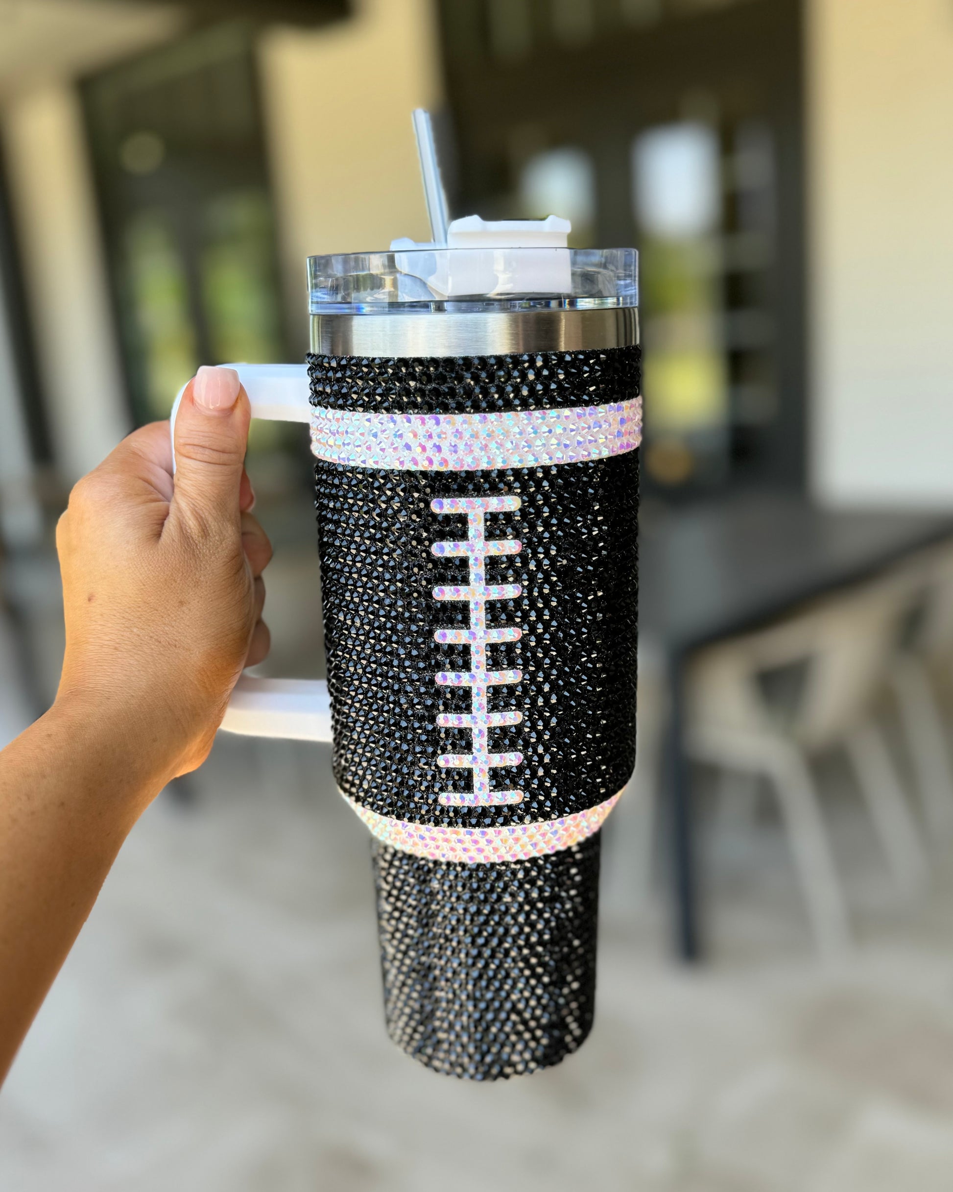 Pre-Order: Crystal BLACK "Team Spirit" FOOTBALL 40 Oz. Tumbler (Ships Approx. 7/15) - Live Love Gameday®