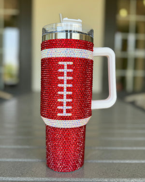 Pre-Order: Crystal RED "Team Spirit" FOOTBALL 40 Oz. Tumbler (Ships Approx. 7/15) - Live Love Gameday®
