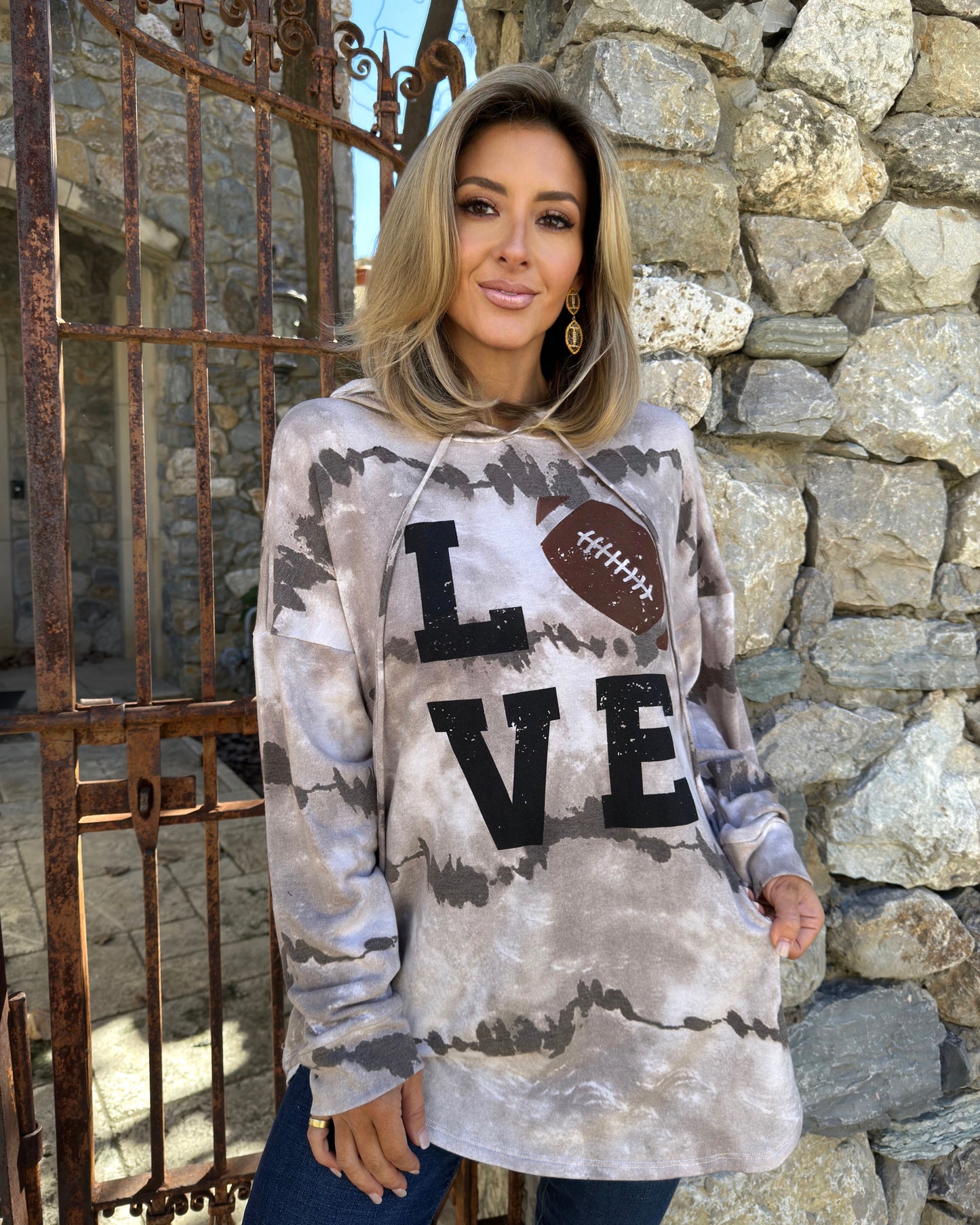 Oversized Mocha Tie-Dye “Football Love” Tunic