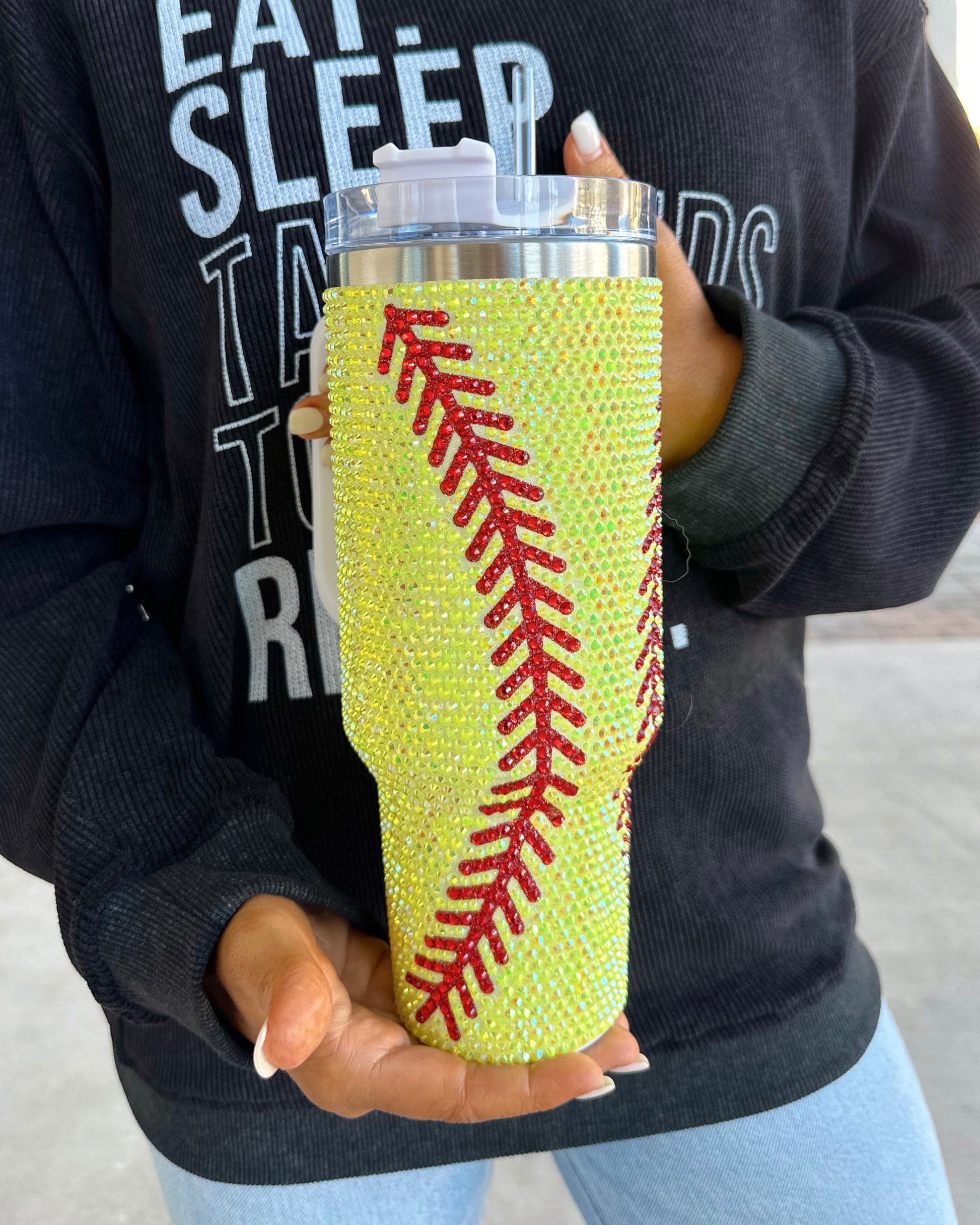 Crystal Softball Yellow/Red "Blinged Out" 40 Oz. Tumbler - Live Love Gameday®