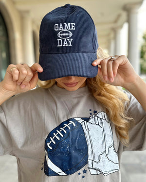 Navy Embroidered Corduroy “GAME DAY” Football Cap (Ships 10/15) - Live Love Gameday®