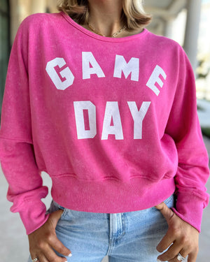 Fuchsia “GAME DAY” Open Back Cropped Pullover - Live Love Gameday®