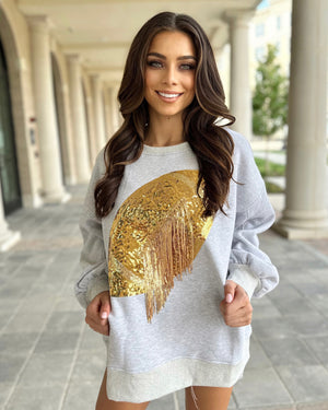 Gray/Gold Sequin Fringe Football Pullover (Ships 10/20) - Live Love Gameday®