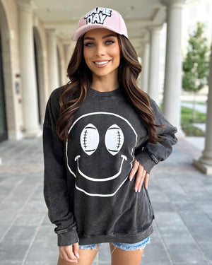 Mineral-Wash Football “Smile” Pullover (Ships 9/30) - Live Love Gameday®
