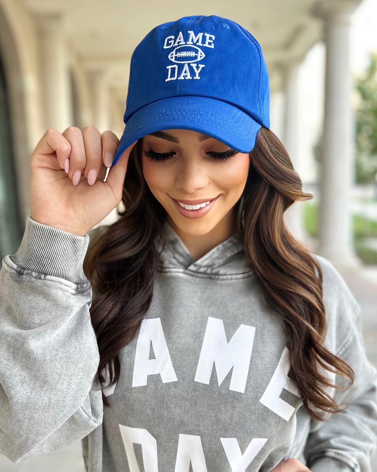 Blue Cotton Embroidered “GAME DAY” Football Cap (Ships 10/15) - Live Love Gameday®