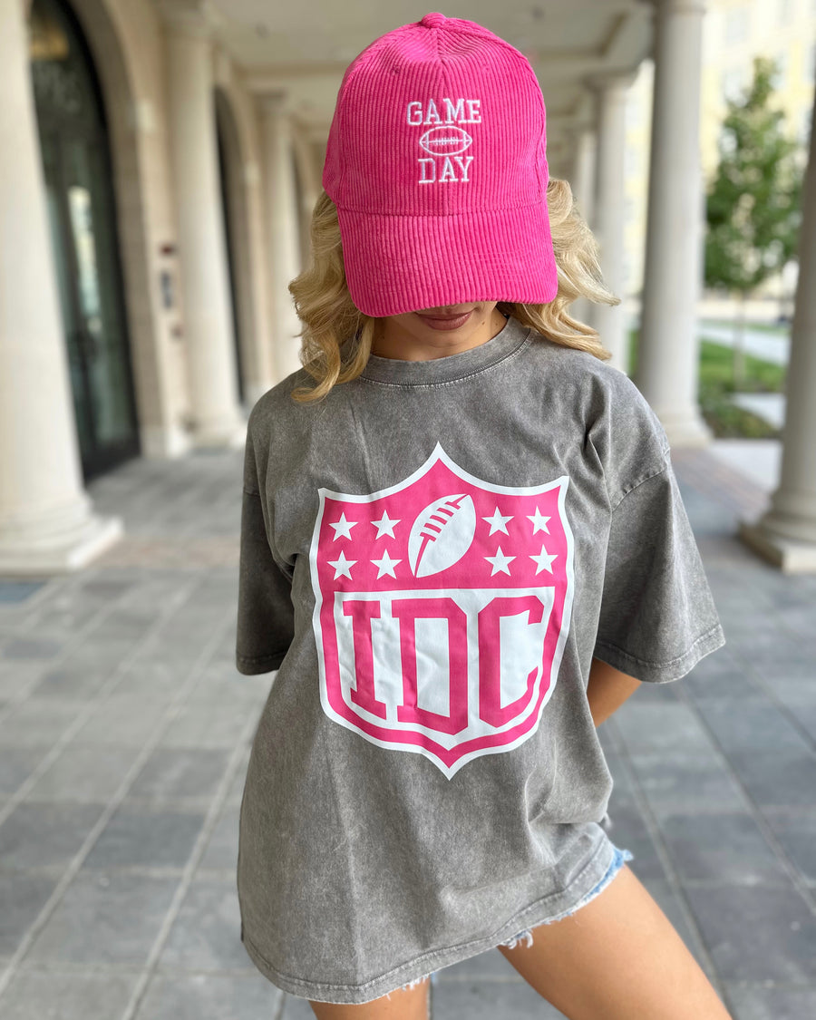 Pink IDC pink Mineral-Wash Gray Tee (Ships 9/30) - Live Love Gameday®