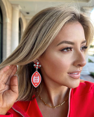 Red/White Seed Bead Football Earrings - Live Love Gameday®