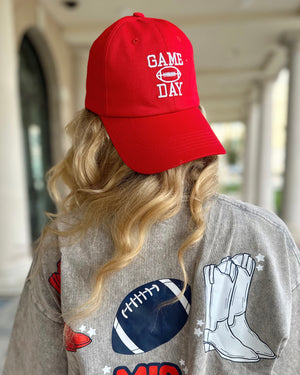 Red Cotton Embroidered “GAME DAY” Football Cap (Ships 10/15) - Live Love Gameday®