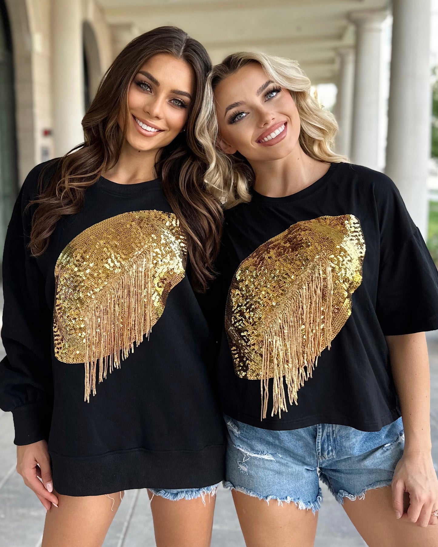 Black/Gold Sequin Fringe Football Pullover (Ships 10/20) - Live Love Gameday®