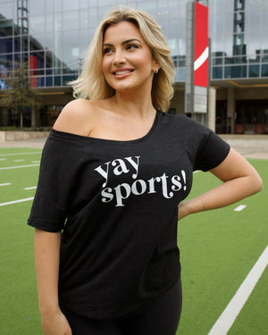 Slouchy Off-Shoulder YAY SPORTS! Tee - Live Love Gameday®