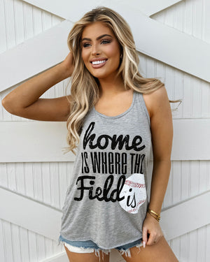 Home Is Where the Field Is® BASEBALL Flowy Racerback Tank - Live Love Gameday®
