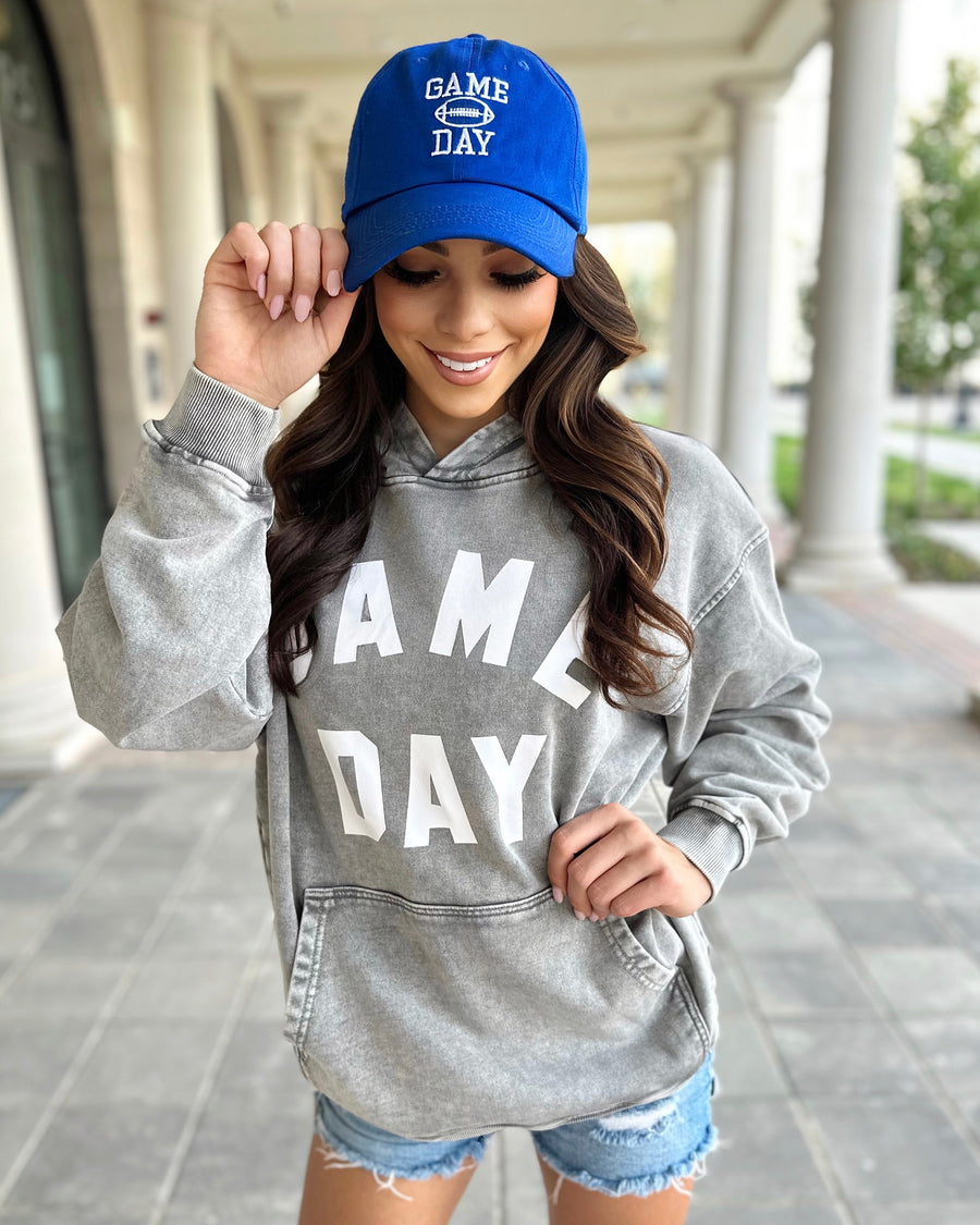 Blue Cotton Embroidered “GAME DAY” Football Cap (Ships 10/15) - Live Love Gameday®