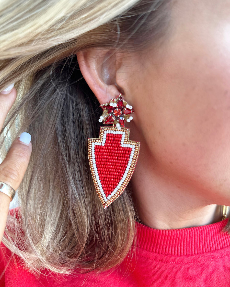 Red/Gold Beaded Arrowhead Earrings (Ships Approx. 11/15) - Live Love Gameday®