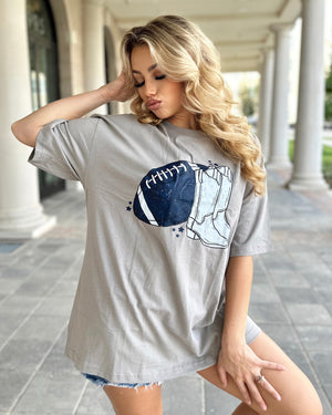 Basic Navy/White Football + Boots Tee (Ships 9/30) - Live Love Gameday®