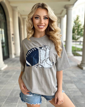 Basic Navy/White Football + Boots Tee (Ships 9/30) - Live Love Gameday®