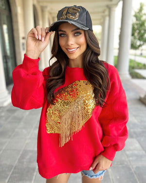 Red/Gold Sequin Fringe Football Pullover (Ships 10/20)