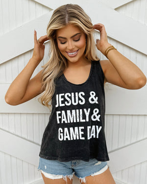 JESUS & FAMILY & GAME DAY Mineral-Dipped Tank - Live Love Gameday®
