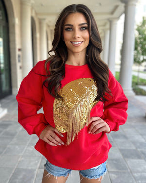 Red/Gold Sequin Fringe Football Pullover (Ships 10/20)