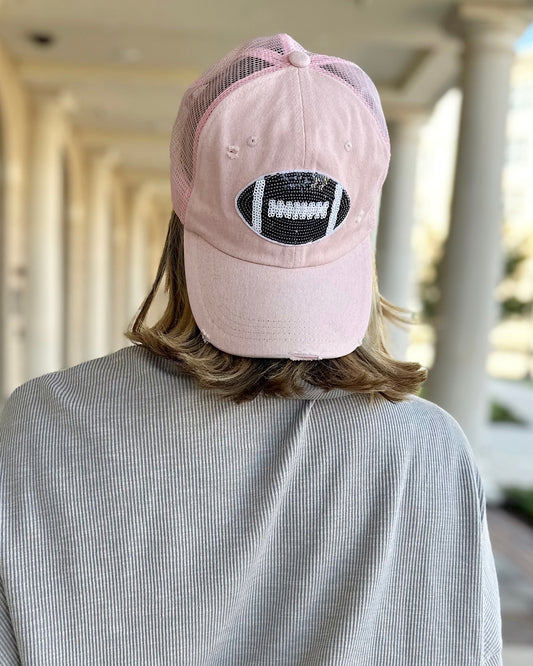 Light Pink Sequin Football-Patch Cap (Ships Approx. 10/30) - Live Love Gameday®