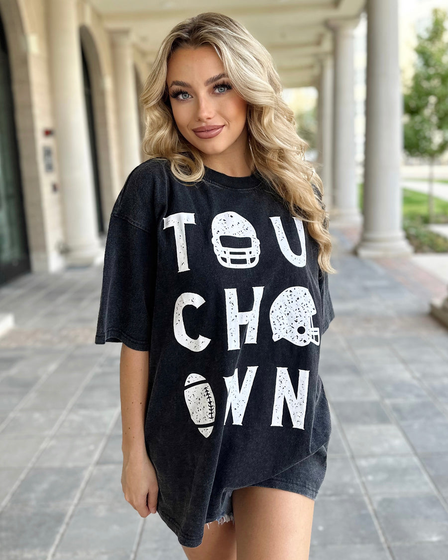 TOUCH DOWN Black Mineral-Dipped Tee (Ships 9/30) - Live Love Gameday®