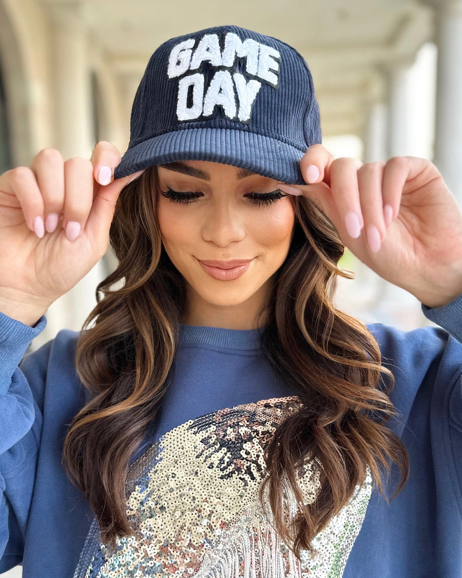 Sherpa-Letters Navy Corduroy “GAME DAY” Cap (Ships 9/30) - Live Love Gameday®