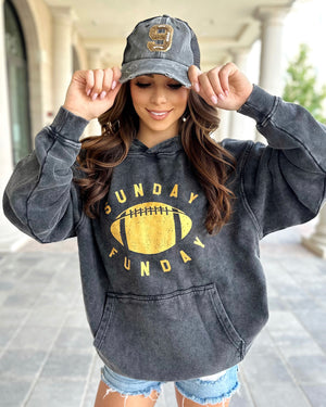 Gold Metallic “Sunday Funday” Mineral- Wash Hoodie (Ships 9/30) - Live Love Gameday®