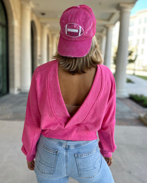 Fuchsia “GAME DAY” Open Back Cropped Pullover - Live Love Gameday®