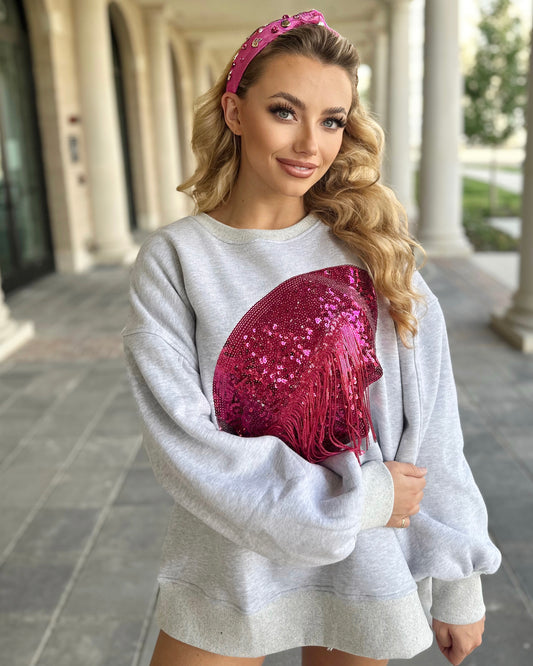 Gray/Hot Pink Sequin Fringe Football Pullover (Ships 10/20) - Live Love Gameday®