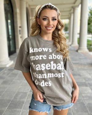 Knows More About BASEBALL Than Most Dudes Comfy Tee (Ships 9/30) - Live Love Gameday®