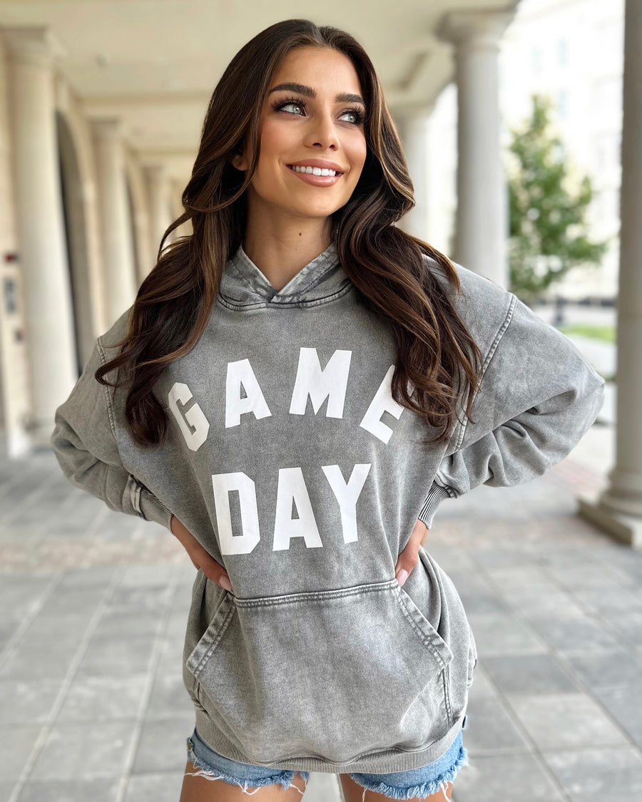 Gray Mineral Wash GAME DAY Hoodie (Ships 9/30) - Live Love Gameday®