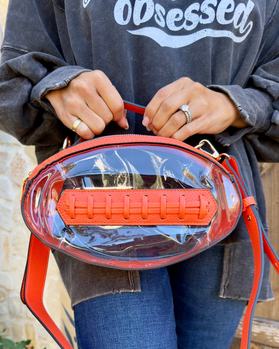 Orange Faux Leather FOOTBALL Shaped Stadium-Approved Purse