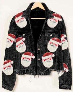 Santa Black Corduroy Sequin Cropped Jacket (Ships Approx. 12/1) - Live Love Gameday®