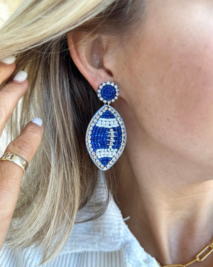 Blue Crystal + Bead Football Earrings (Ships Approx. 11/15) - Live Love Gameday®