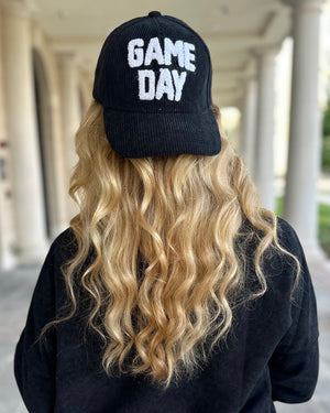 Sherpa-Letters Black Corduroy “GAME DAY” Cap (Ships 10/15) - Live Love Gameday®