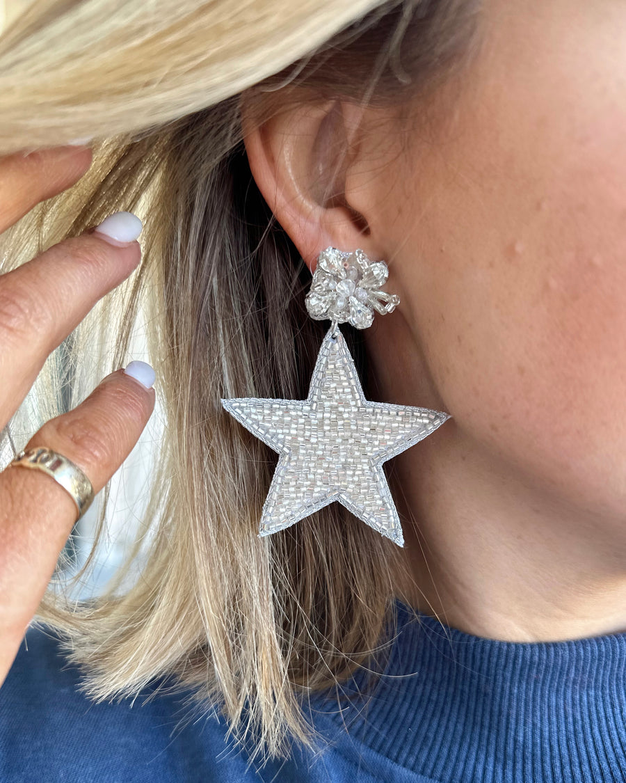 Beaded Silver Star Earrings (Ships Approx. 11/15) - Live Love Gameday®