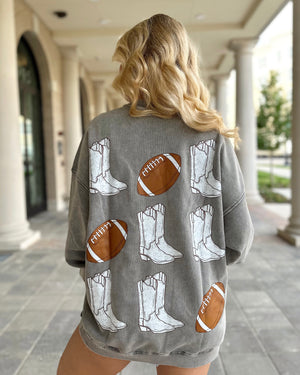 Comfy Football + Boots (On Back) PULLOVER (Ships 9/30) - Live Love Gameday®