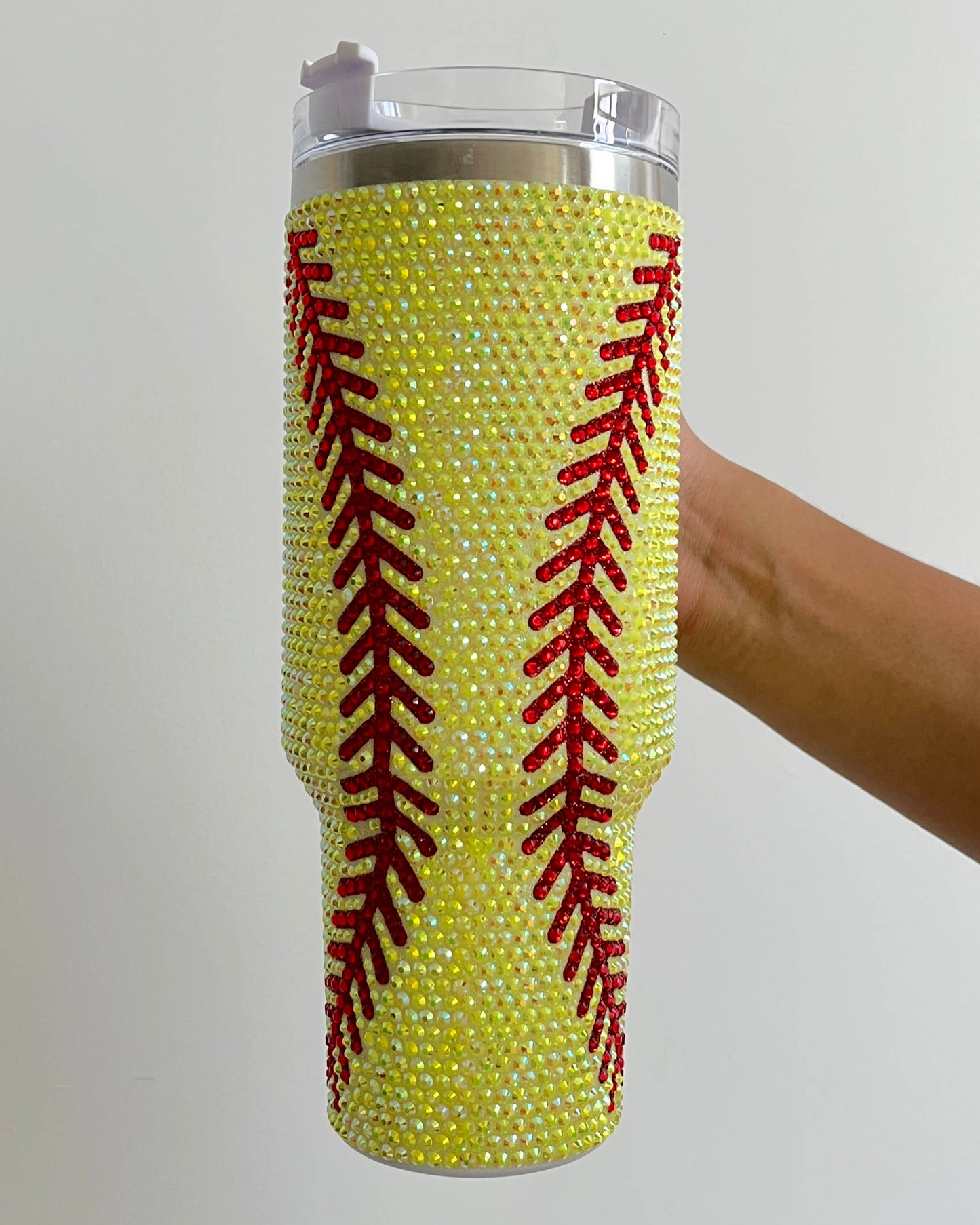 Crystal Softball Yellow/Red "Blinged Out" 40 Oz. Tumbler (Pre-Order Ships 9/20) - Live Love Gameday®