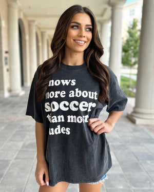Knows More About SOCCER Than Most Dudes Comfy Tee (Ships 9/30) - Live Love Gameday®