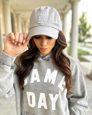 Taupe Gray Cotton Embroidered “GAME DAY” Football Cap (Ships 10/15) - Live Love Gameday®