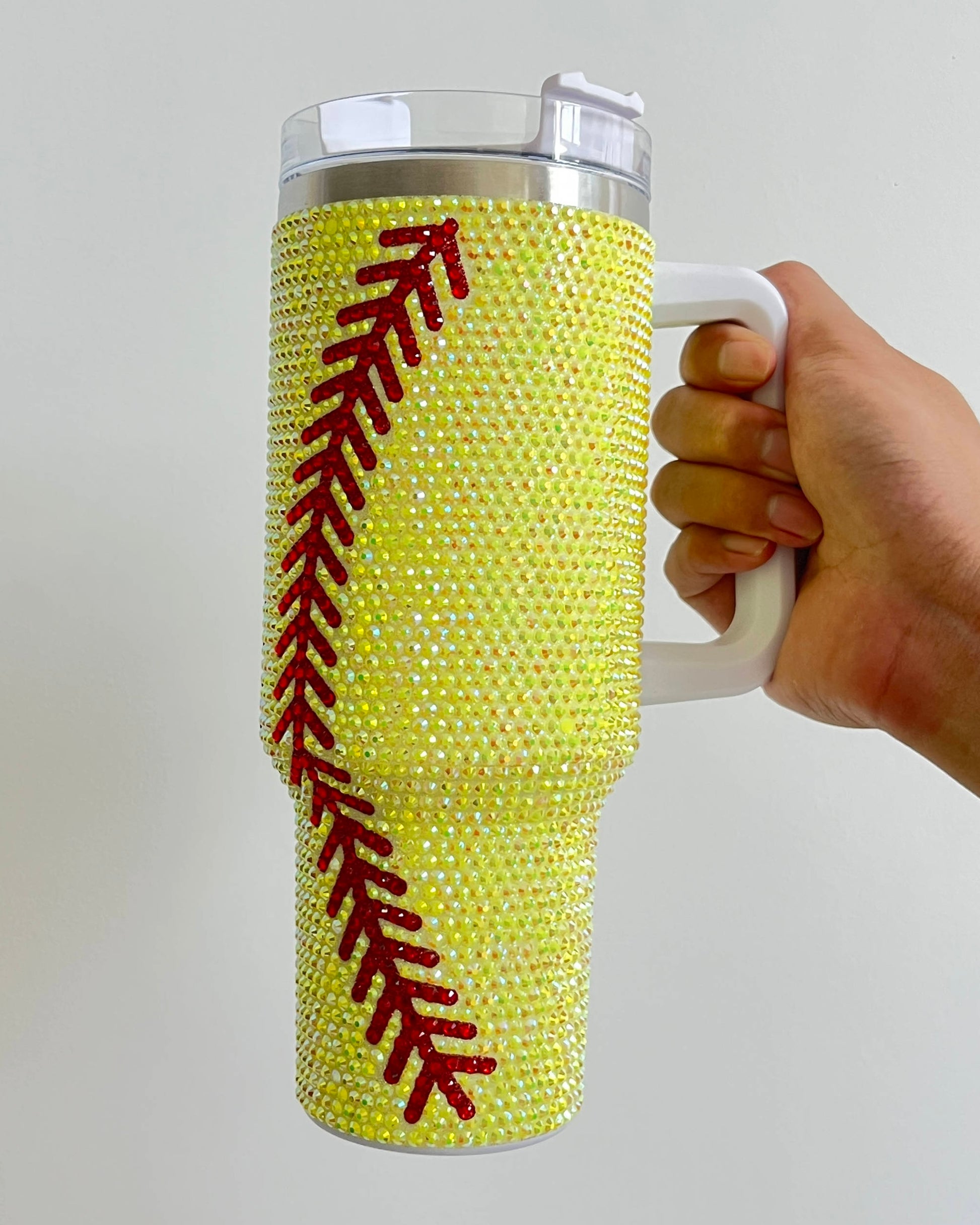 Crystal Softball Yellow/Red "Blinged Out" 40 Oz. Tumbler (Pre-Order Ships 9/20) - Live Love Gameday®