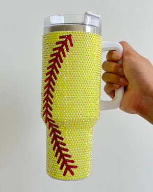 Crystal Softball Yellow/Red "Blinged Out" 40 Oz. Tumbler (Pre-Order Ships 9/20) - Live Love Gameday®