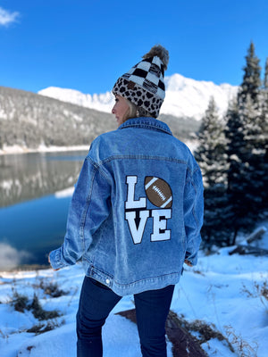 Football “LOVE” Chenille-Patch Denim Jacket - Live Love Gameday®
