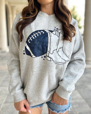 Navy/White Football + Boot Pullover (Ships 9/30) - Live Love Gameday®